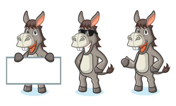 Gray Donkey Mascot happy