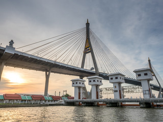 Fototapeta na wymiar Industrial ring bridges in Bangkok under twilight sky