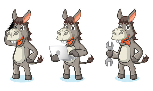 Gray Donkey Mascot with tools