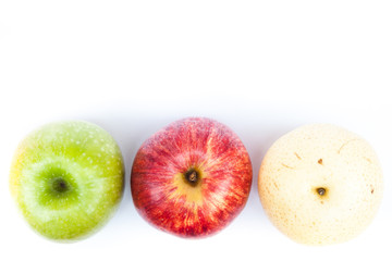 Three different kind of apples on white background