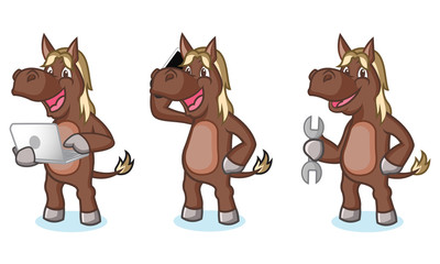 Dark Brown Horse Mascot with phone