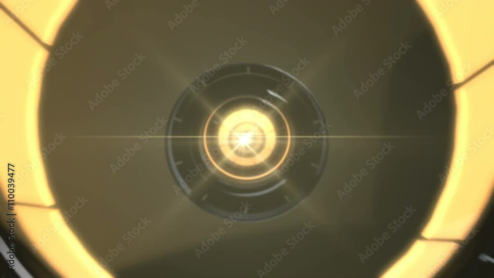 Poster seamless looping 3d animation of a turning golden metallic futuristic tunnel