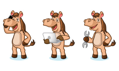 Light Brown Horse Mascot with laptop