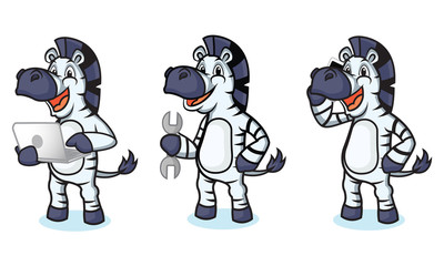 Naklejka premium Zebra Mascot with laptop