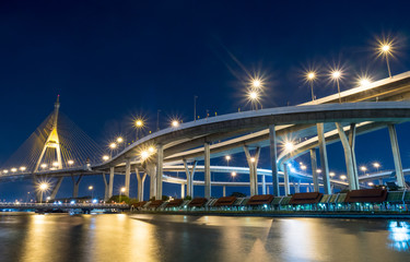 Industrial ring bridges in Bangkok under twilight sky