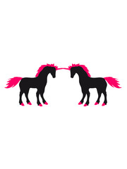 2 friends fighting enemies fight unicorn pink horse outline silhouette shadow symbol logo stallion