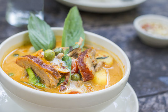 Red curry with roast duck  or Thai call Kaeng Pled Ped Yang the popular delicious Thai food.