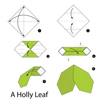 Step by step instructions how to make origami A Holly Leaf.