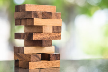 Wood blocks stack game, background concept