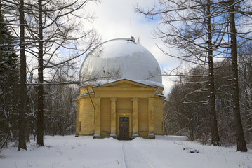 Pavilion 26-inch refractor of the Pulkovo astronomical observatory, february day. Saint Petersburg,...