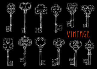 Chalk sketched skeleton keys on blackboard