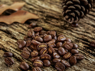 coffee beans on old wooden