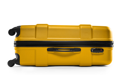 yellow dark suitcase plastic. lying horizontally