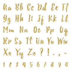 Gold alphabet isolated on white background.