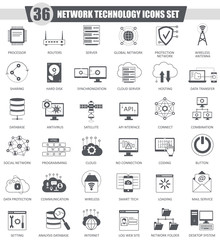 Vector Network technology black icons set. Dark grey classic icon design for web.