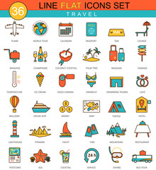 Vector travel flat line icon set. Modern elegant style design  for web.
