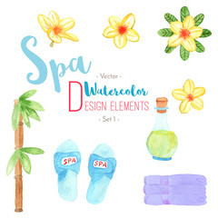 Watercolor Spa design elements on white background