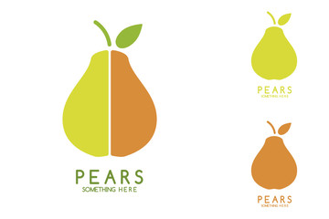Pears vector isolated. Pears icon. Pears logo. Pears with green leaf isolated. Nature Pears logotype. Fruits and vegetables. 