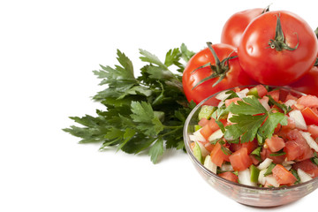 bowl of salsa with tomatoes and celery
