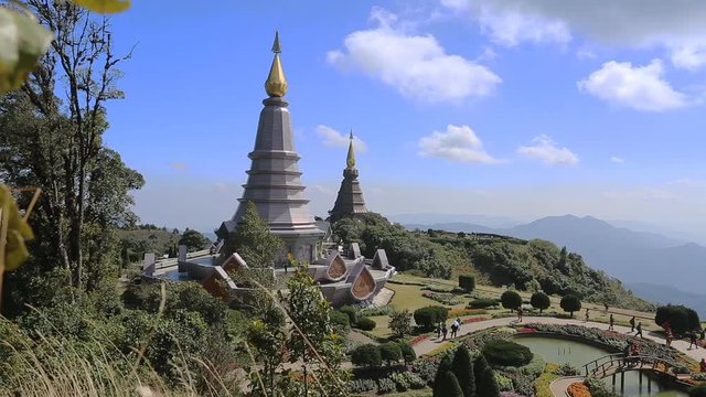 Landscape of two pagoda an Inthanon mountain in Doi Inthanon national park Chiang Mai, Thailand. , smooth panning video