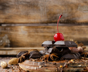 pieces of chocolate with nuts and cinnamon