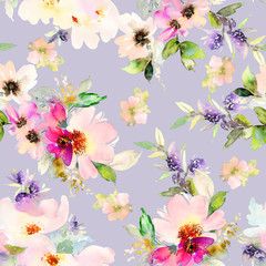 Seamless pattern with flowers watercolor