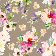 Seamless pattern with flowers watercolor