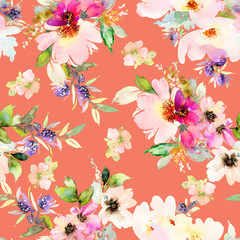 Seamless pattern with flowers watercolor