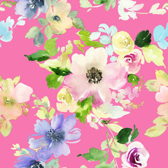 Seamless pattern with flowers watercolor. Gentle colors. Female pattern. Handmade.