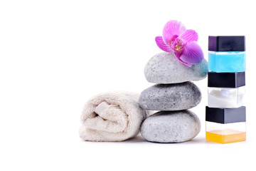 Stack of spa stones with flower 