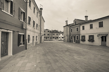 Panorama from a little square in burano Island, Venice (vintage effect)