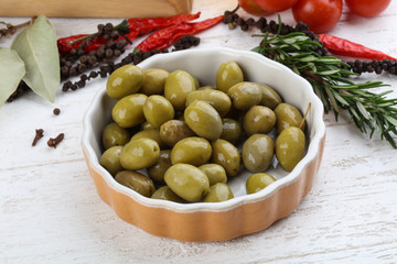 Green olives in the bowl