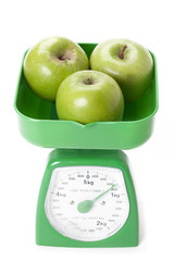 green apples on a scale