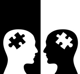 Two humans profiles of white and black colors