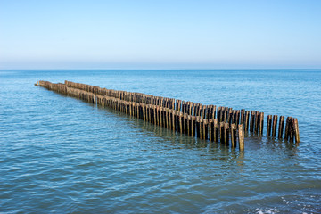 Landscape of sea with Breakwater. black sea.