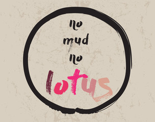 Calligraphy: No mud no lotus. Inspirational motivational quote. Meditation theme.