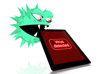 Malicious virus eats a tablet 3D illustration