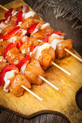 Raw beef skewers ready for grilling