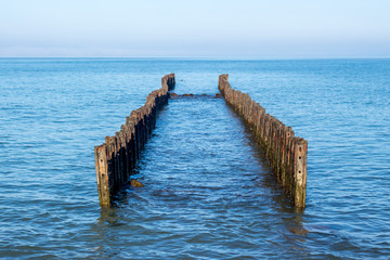 Landscape of sea with Breakwater. black sea.