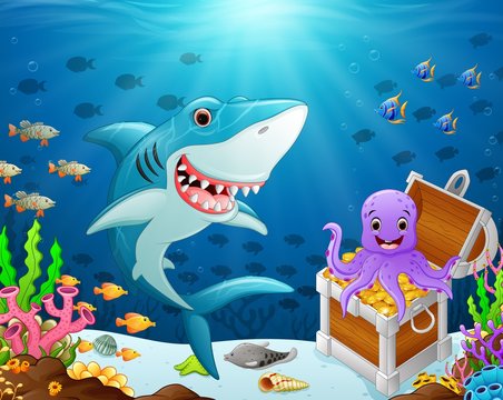 Illustration of shark under the sea