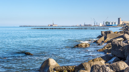 Landscape of sea with Breakwater. black sea. © k_samurkas
