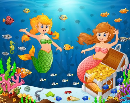 Illustration of a mermaid under the sea