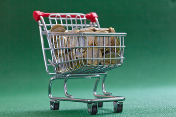 coins in the shopping basket