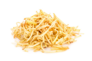 Shredded ginger on white background