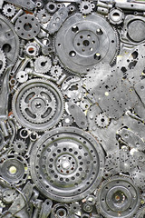 Metal Gears, car, auto, motocycle. Handicraft metal artwork from used spare parts.