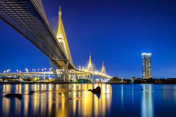 Bhumibol Bridge in Bangkok Thailand, also known as the Industrial Ring Road Bridge. The bridge...