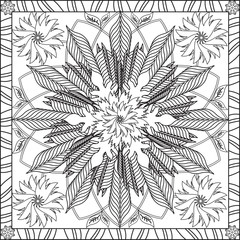 Page Coloriage pour Adultes Livre Design Motif Fleur Géométrie Spirale Fleur Feuillage Mandala Vecteur Illustration 