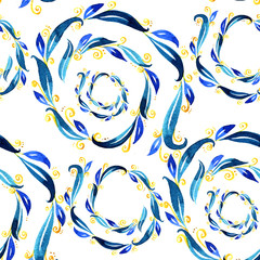 Watercolor Blue swirls spiral pattern