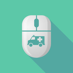 Wireless long shadow mouse icon with   an ambulance icon