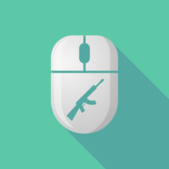 Wireless long shadow mouse icon with   a machine gun sign